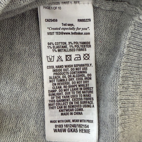 Ted Baker London Gray French Bulldog Graphic Sweater Metallic Bow Size 1 Small - Picture 6 of 6